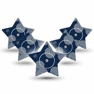 ExpressionMed Blue Swirls Freestyle Libre 2 and Libre 2 Plus Star Shape Tape, Abbott Lingo, 5-Pack Tape and 5-Pack Sticker Winding Spirals, Adhesive Tape CGM Design