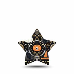 ExpressionMed Art Deco Halloween Freestyle Libre 2 and Libre 2 Plus Star Shape Tape, Abbott Lingo, Single Tape and Single Sticker Classic Halloween Motifs, Adhesive Tape CGM Design