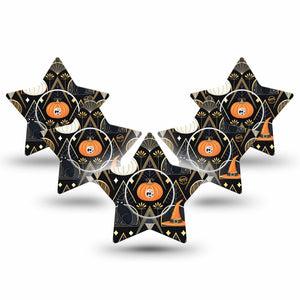 ExpressionMed Art Deco Halloween Freestyle Libre 2 and Libre 2 Plus Star Shape Tape, Abbott Lingo,  5-Pack Tape and 5-Pack Sticker Geometric Halloween Style, Adhesive Tape CGM Design