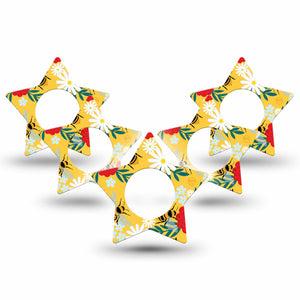 ExpressionMed Bees and Flowers Freestyle Libre 2 and Libre 2 Plus Star Shape Tape, Abbott Lingo, 5-Pack Tape Bee Flight Plaster CGM Design  