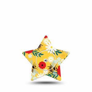 ExpressionMed Bees and Flowers Freestyle Libre 2 and Libre 2 Plus Star Shape Tape, Abbott Lingo, Single Tape and Single Sticker Red and White Petals Plaster CGM Design