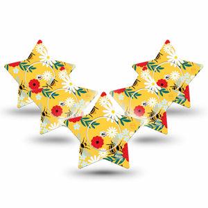 ExpressionMed Bees and Flowers Freestyle Libre 2 and Libre 2 Plus Star Shape Tape, Abbott Lingo, 5-Pack Tape and 5-Pack Sticker Vibrant Garden Plaster CGM Design