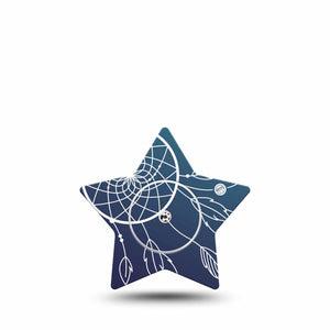 ExpressionMed Blue Dreamcatcher Freestyle Libre 2 and Libre 2 Plus Star Shape Tape, Abbott Lingo, Single Tape and Single Sticker Peaceful Web Plaster CGM Design