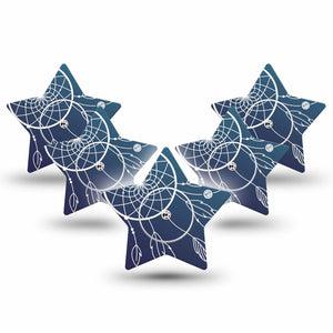 ExpressionMed Blue Dreamcatcher Freestyle Libre 2 and Libre 2 Plus Star Shape Tape, Abbott Lingo, 5-Pack Tape and 5-Pack Sticker Boho Decor Plaster CGM Design