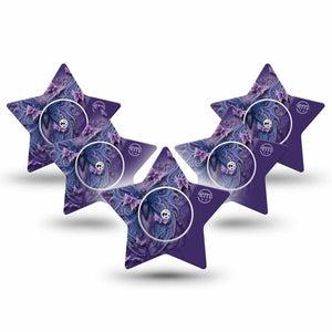 ExpressionMed Purple Butterfly Freestyle Libre 2 and Libre 2 Plus Star Shape Tape, Abbott Lingo, 5-Pack Tape and 5-Pack Sticker Vibrant Butterfly, Fixing Ring Tape CGM Design