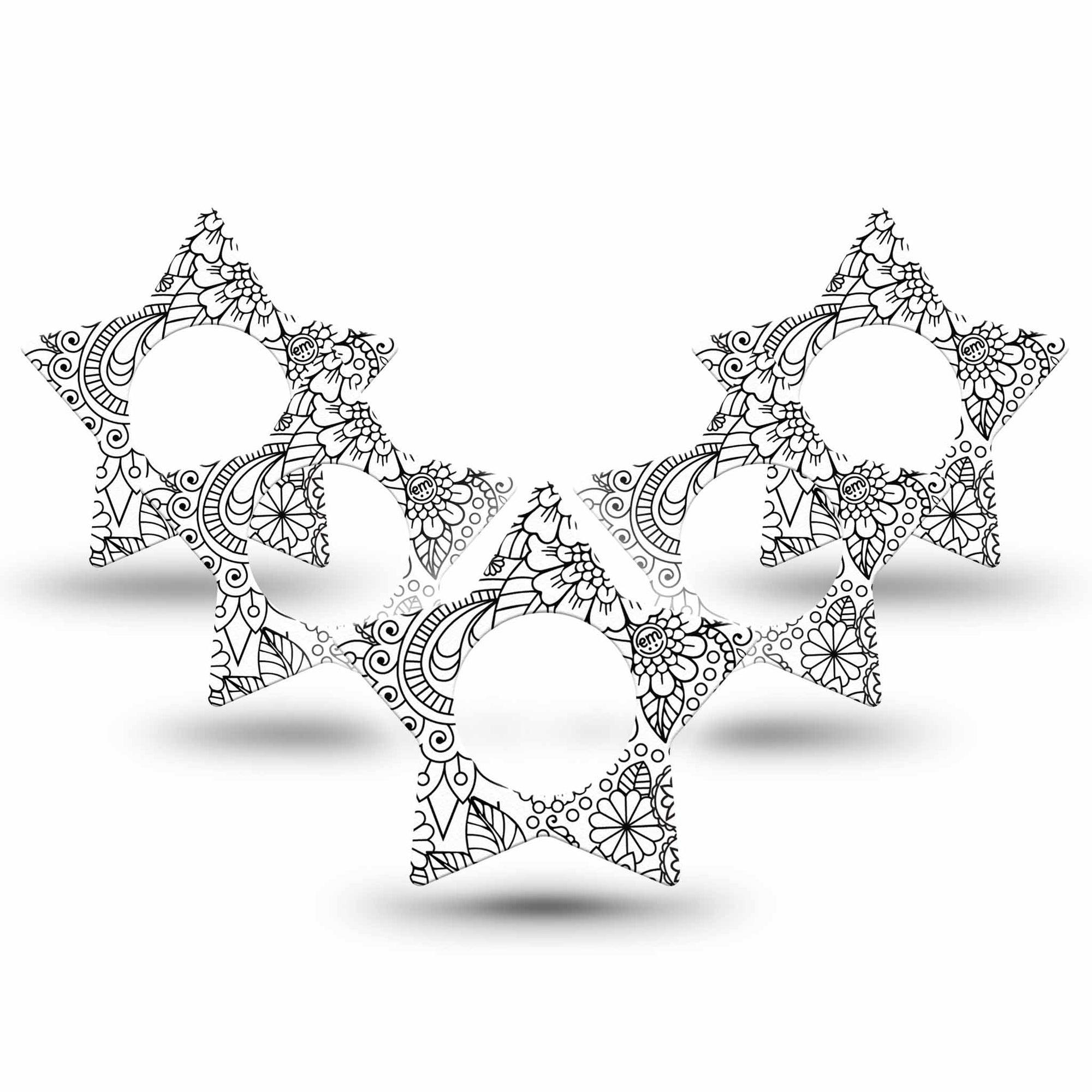 ExpressionMed Color Me Flower Freestyle Libre 2 and Libre 2 Plus Star Shape Tape, Abbott Lingo, 5-Pack Tape Black White Blooms Plaster CGM Design