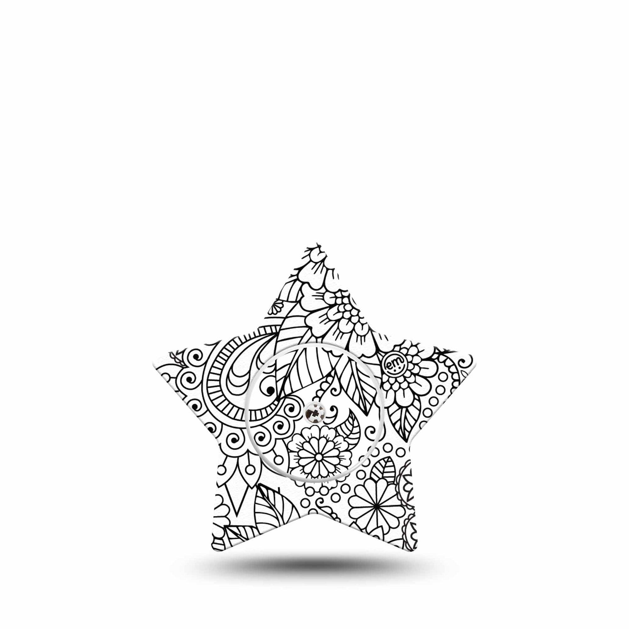 ExpressionMed Color Me Flower Freestyle Libre 2 and Libre 2 Plus Star Shape Tape, Abbott Lingo, Single Tape and Single Sticker Artistic Petals Plaster CGM Design