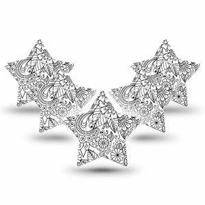 ExpressionMed Color Me Flower Freestyle Libre 2 and Libre 2 Plus Star Shape Tape, Abbott Lingo, 5-Pack Tape and 5-Pack Sticker Black White Design Plaster CGM Design