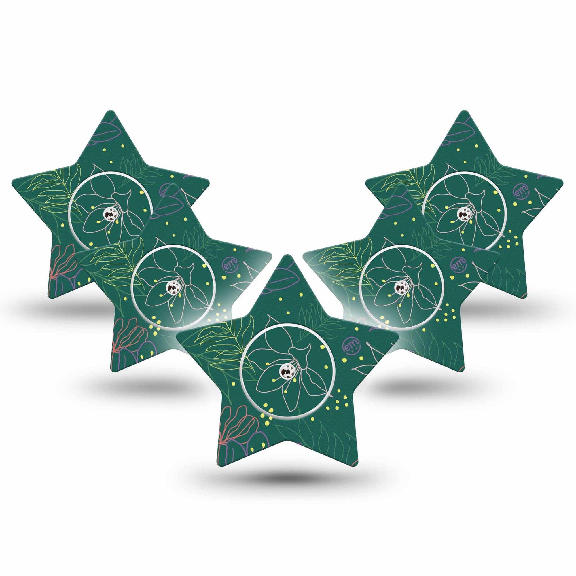 ExpressionMed Graphic Petals Freestyle Libre 2 and Libre 2 Plus Star Shape Tape, Abbott Lingo, 5-Pack Tape and 5-Pack Sticker Artistic Blooms, Adhesive Tape CGM Design