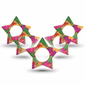 ExpressionMed Bright Hibiscus Freestyle Libre 2 and Libre 2 Plus Star Shape Tape, Abbott Lingo, 5-Pack Tape Exotic Blossom Plaster CGM Design