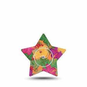 ExpressionMed Bright Hibiscus Freestyle Libre 2 and Libre 2 Plus Star Shape Tape, Abbott Lingo, Single Tape and Single Sticker Vibrant Hibiscus Plaster CGM Design