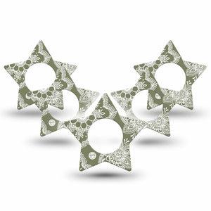ExpressionMed Olive Henna Freestyle Libre 2 and Libre 2 Plus Star Shape Tape, Abbott Lingo, 5-Pack Tape Olive Henna, Fixing Ring Tape CGM Design
