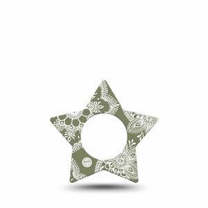 ExpressionMed Olive Henna Freestyle Libre 2 and Libre 2 Plus Star Shape Tape, Abbott Lingo, Single Tape Herbal Tint, Fixing Ring Tape CGM Design
