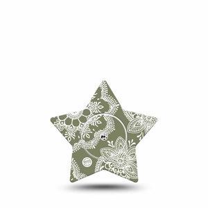 ExpressionMed Olive Henna Freestyle Libre 2 and Libre 2 Plus Star Shape Tape, Abbott Lingo, Single Tape and Single Sticker Botanical Hue, Fixing Ring Tape CGM Design