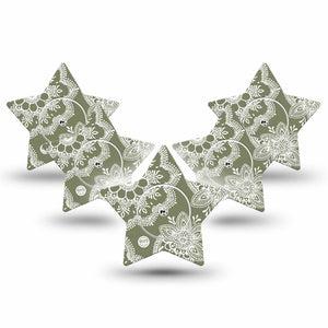 ExpressionMed Olive Henna Freestyle Libre 2 and Libre 2 Plus Star Shape Tape, Abbott Lingo, 5-Pack Tape and 5-Pack Sticker Natural Dye, Fixing Ring Tape CGM Design