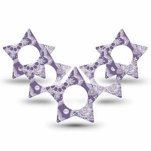 ExpressionMed Purple Henna Freestyle Libre 2 and Libre 2 Plus Star Shape Tape, Abbott Lingo, 5-Pack Tape Henna Art, Fixing Ring Tape CGM Design