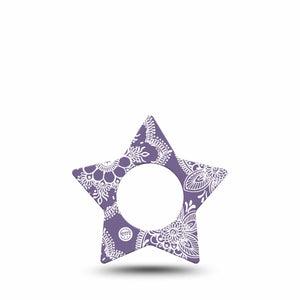 ExpressionMed Purple Henna Freestyle Libre 2 and Libre 2 Plus Star Shape Tape, Abbott Lingo, Single Tape Henna Tattoo, Fixing Ring Tape CGM Design