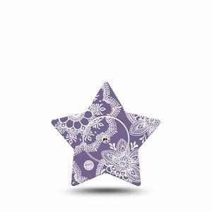 ExpressionMed Purple Henna Freestyle Libre 2 and Libre 2 Plus Star Shape Tape, Abbott Lingo, Single Tape and Single Sticker Henna Design, Fixing Ring Tape CGM Design