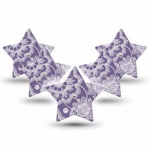 ExpressionMed Purple Henna Freestyle Libre 2 and Libre 2 Plus Star Shape Tape, Abbott Lingo, 5-Pack Tape and 5-Pack Sticker Elegant Henna, Fixing Ring Tape CGM Design