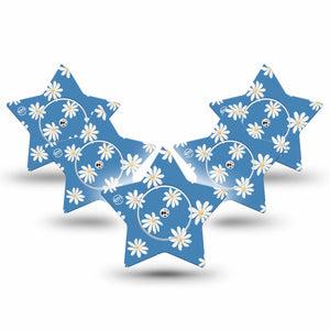 ExpressionMed Painted Daisies Freestyle Libre 2 and Libre 2 Plus Star Shape Tape, Abbott Lingo, 5-Pack Tape + 5-Pack Sticker White Daisies Inspired, Adhesive Tape CGM Design
