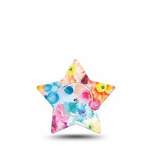 ExpressionMed Watercolor Poppies Freestyle Libre 2 and Libre 2 Plus Star Shape Tape, Abbott Lingo, Single Tape and Single Sticker Light-colored Flowerets,  Adhesive Tape CGM Design