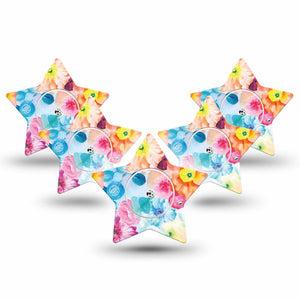 ExpressionMed Watercolor Poppies Freestyle Libre 2 and Libre 2 Plus Star Shape Tape, Abbott Lingo, 5-Pack Tape + 5-Pack Sticker Pastel Florals, Adhesive Tape CGM Design