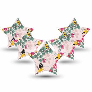 ExpressionMed Yellow Finch Freestyle Libre 2 and Libre 2 Plus Star Shape Tape, Abbott Lingo,  5-Pack Tape and 5-Pack Sticker Golden Plumage, Adhesive Tape CGM Design