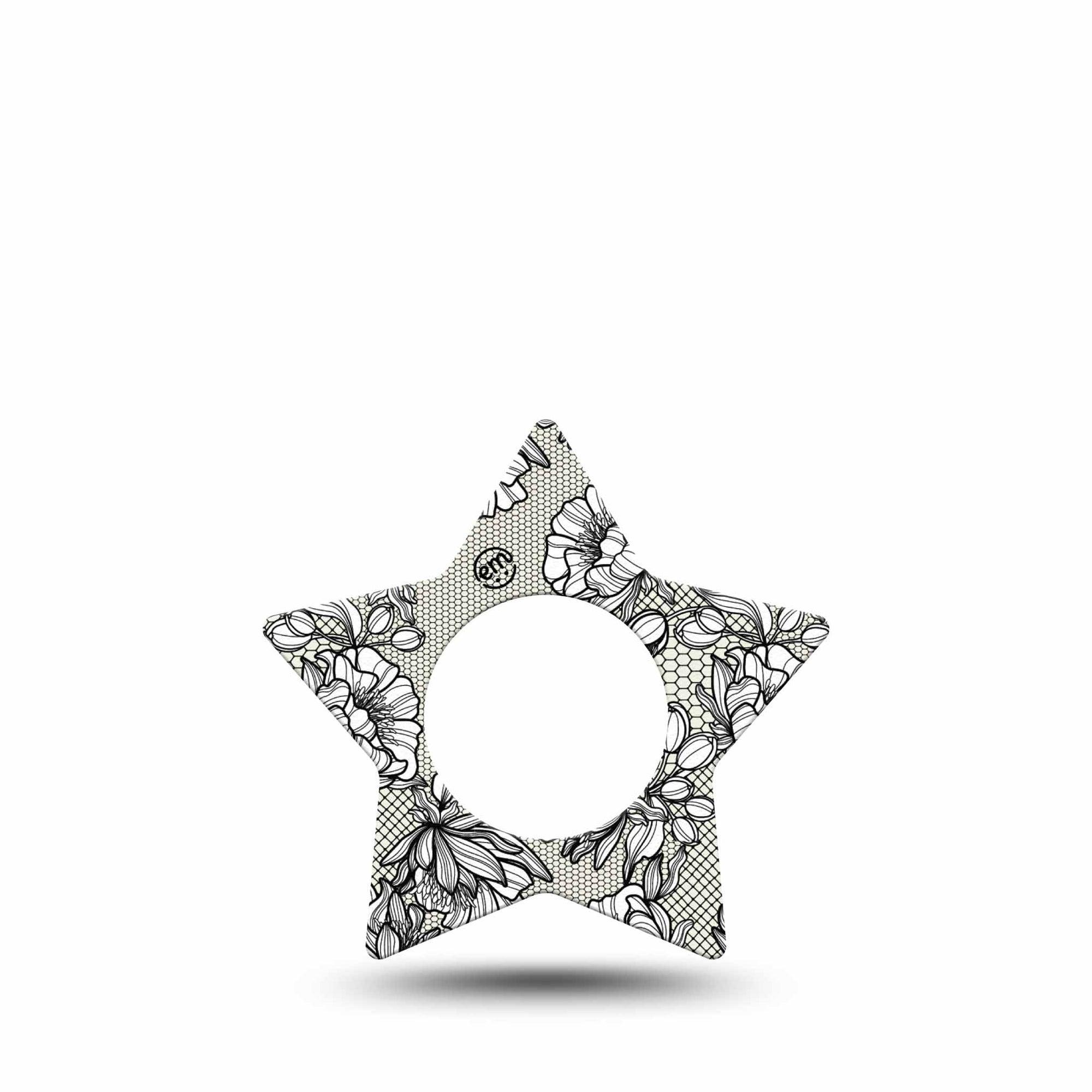 ExpressionMed Black Lace Freestyle Libre 2 and Libre 2 Plus Star Shape Tape, Abbott Lingo,  Single Tape Chic Fabric, Adhesive Tape CGM Design