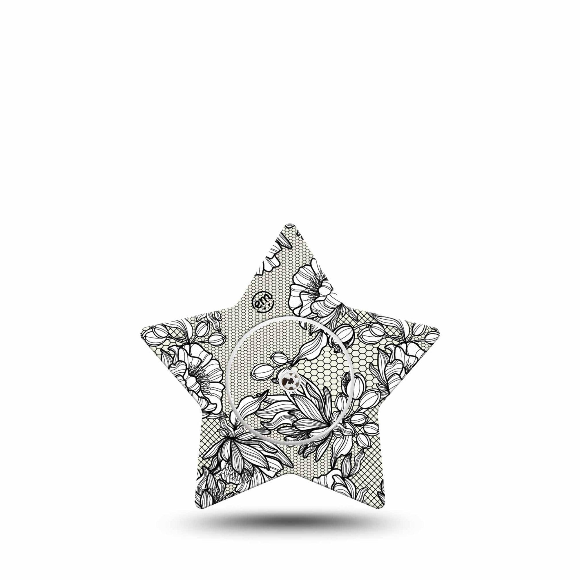 ExpressionMed Black Lace Freestyle Libre 2 and Libre 2 Plus Star Shape Tape, Abbott Lingo, Single Tape and Single Sticker Stylish Pattern, Adhesive Tape CGM Design