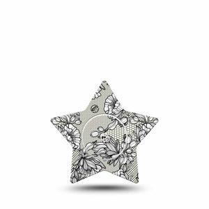 ExpressionMed Black Lace Freestyle Libre 2 and Libre 2 Plus Star Shape Tape, Abbott Lingo, Single Tape and Single Sticker Stylish Pattern, Adhesive Tape CGM Design