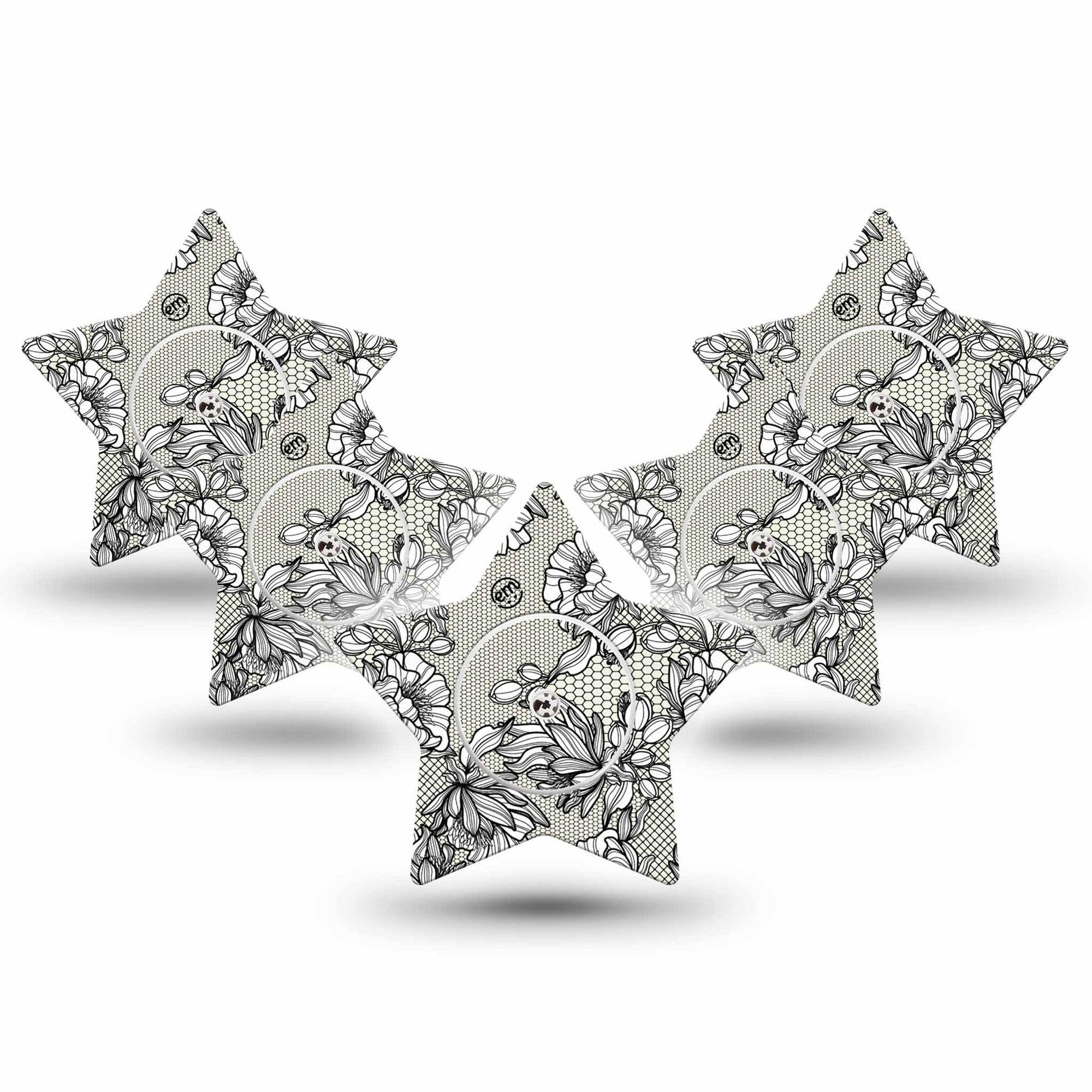 ExpressionMed Black Lace Freestyle Libre 2 and Libre 2 Plus Star Shape Tape, Abbott Lingo,  5-Pack Tape and 5-Pack Sticker Lace Texture, Adhesive Tape CGM Design