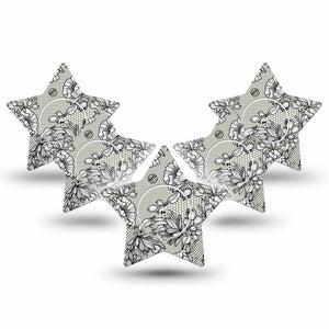 ExpressionMed Black Lace Freestyle Libre 2 and Libre 2 Plus Star Shape Tape, Abbott Lingo,  5-Pack Tape and 5-Pack Sticker Lace Texture, Adhesive Tape CGM Design