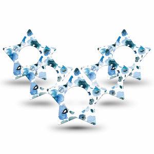 ExpressionMed Sapphire Petals Freestyle Libre 2 Star Shape Tape, Abbott Lingo, 5-Pack Cerulean blossom motif Adhesive Tape CGM Design