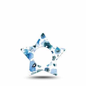 ExpressionMed Sapphire Petals Freestyle Libre 2 Star Shape Tape, Abbott Lingo, Single Cobalt flower design Adhesive Tape CGM Design