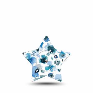 ExpressionMed Sapphire Petals Freestyle Libre 2 Star Shape Tape, Abbott Lingo, Single Tape and Single Sticker Sky blue flower design Adhesive Tape CGM Design