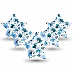 ExpressionMed Sapphire Petals Freestyle Libre 2 Star Shape Tape, Abbott Lingo, 5-Pack Tape and 5-Pack Sticker Sky-colored blossoms Adhesive Tape CGM Design