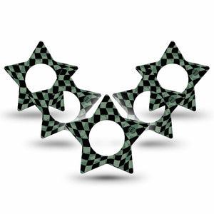 ExpressionMed Green & Black Checkerboard Freestyle Libre 2 and Libre 2 Plus Star Shape Tape, Abbott Lingo,  5-Pack Tape Green Black Pattern, Adhesive Tape CGM Design