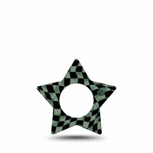 ExpressionMed Green & Black Checkerboard Freestyle Libre 2 and Libre 2 Plus Star Shape Tape, Abbott Lingo,  Single Tape Classic Green Checkerboard, Adhesive Tape CGM Design