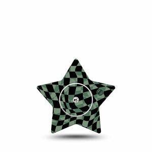 ExpressionMed Green & Black Checkerboard Freestyle Libre 2 and Libre 2 Plus Star Shape Tape, Abbott Lingo,  Single Tape and Single Sticker Modern Checkerboard Style, Adhesive Tape CGM Design
