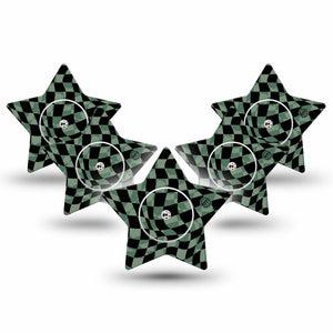 ExpressionMed Green & Black Checkerboard Freestyle Libre 2 and Libre 2 Plus Star Shape Tape, Abbott Lingo,  Single Tape and Single Sticker Green Black Pattern, Adhesive Tape CGM Design