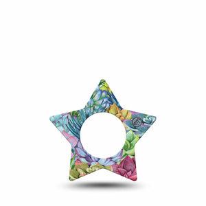 ExpressionMed Blue Succulents Freestyle Libre 2 and Libre 2 Plus Star Shape Tape, Abbott Lingo,  Single Tape Cactus Garden Adhesive Tape CGM Design