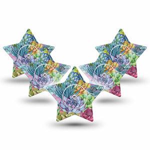 ExpressionMed Blue Succulents Freestyle Libre 2 and Libre 2 Plus Star Shape Tape, Abbott Lingo,  5-Pack Tape and 5-Pack Sticker Cobalt Cactus Adhesive Tape CGM Design