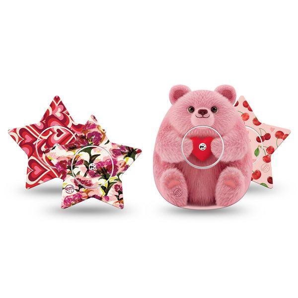 ExpressionMed Bear Hugs Freestyle Libre, Libre 2 Plus, and Abbott Lingo Star, 4-Pack Tape and 4-Pack Sticker, Cute hearts and florals Waterproof Sensor Cover for CGM