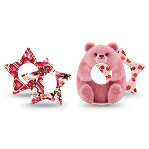 ExpressionMed Bear Hugs Freestyle Libre, Libre 2 Plus, and Abbott Lingo Star, 4-Pack Tape, Cute hearts and florals Waterproof Sensor Cover for CGM