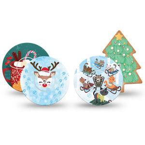 ExpressionMed Merry Moments Variety Pack Freestyle Libre Tape, Abbott Lingo, 4-Pack Tape and 4-Pack Sticker Variety Classic Winter Theme, Fixing Ring Tape Continuous Glucose Monitor Design