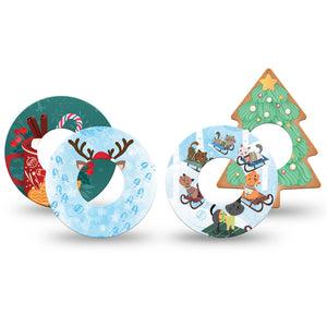 ExpressionMed Merry Moments Variety Pack Freestyle Libre Tape, Abbott Lingo, 4-Pack Tape Variety Cute Xmas Illustrations, Fixing Ring Tape Continuous Glucose Monitor Design