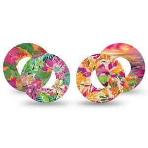 ExpressionMed Tangerine Tropics Variety Pack Freestyle Libre and Libre 2 Plus Tape, Abbott Lingo, 4-Pack Tape Variety Paradise Floral Escape, Fixing Ring Tape Continuous Glucose Monitor Design