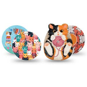ExpressionMed Purrfectly Playful Variety Pack Freestyle Libre and Libre 2 Plus Tape, Abbott Lingo, 4-Pack Tape and 4-Pack Stickers Variety Feline Friends, Fixing Ring Tape Continuous Glucose Monitor Design