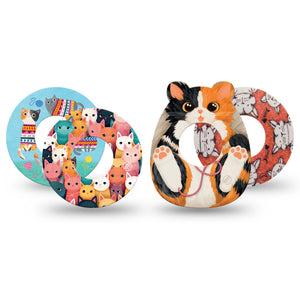 ExpressionMed Purrfectly Playful Variety Pack Freestyle Libre and Libre 2 Plus Tape, Abbott Lingo, 4-Pack Tape Variety Cat Lovers, Fixing Ring Tape Continuous Glucose Monitor Design