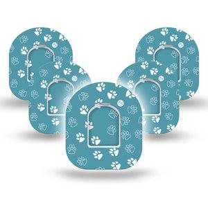 ExpressionMed Blue and White Pawprints Omnipod Tape 5-Pack Stickers and Tapes